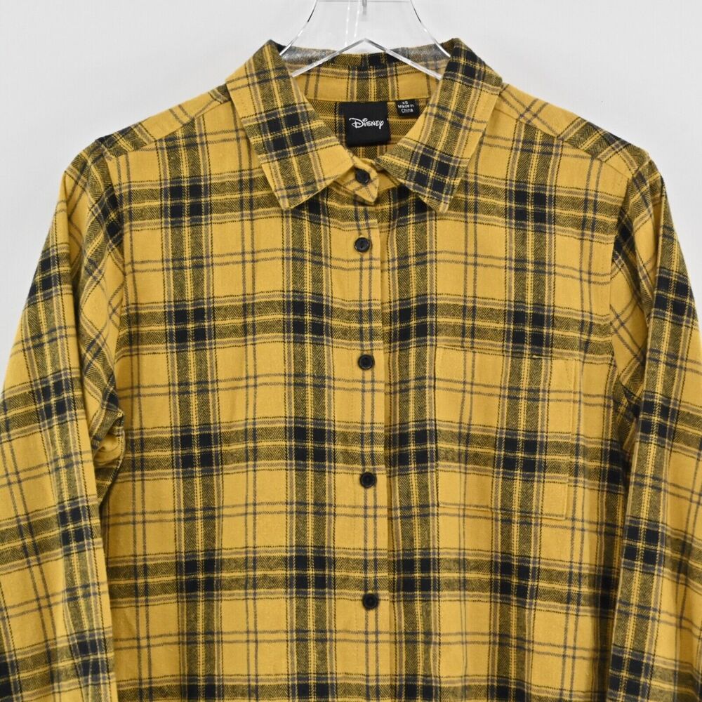 DISNEY Top‎ Womens Size XS Yellow Plaid Mickey Mouse Graphic 100% Cotton Flannel - Picture 3 of 13